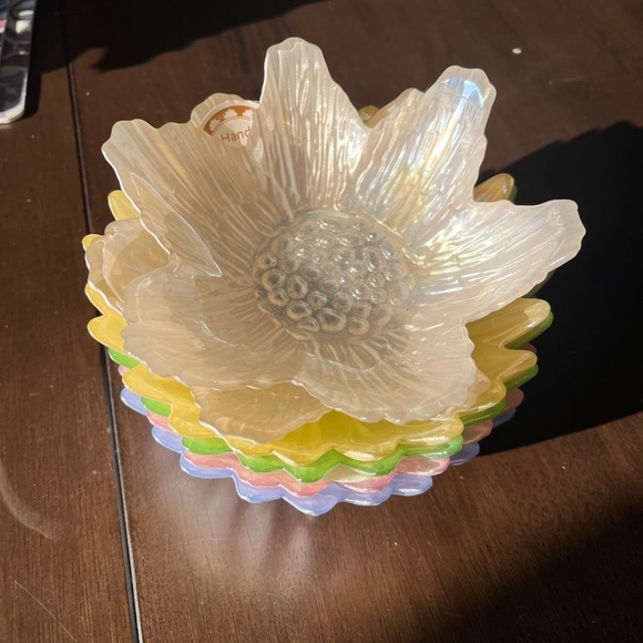 New 2 Dish Set Akcam Flower Pearl Glass Bowls 6”x2” Hand Painted in Turkey - Picture 10 of 10